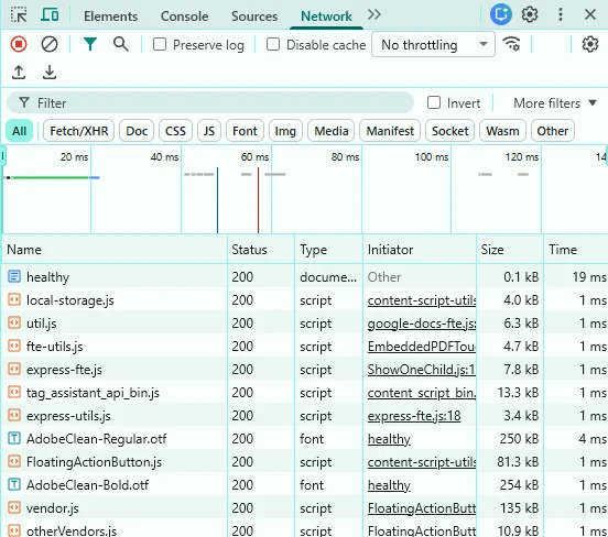 Preview-Server-Requests mit Status 200 in den Browser-DevTools