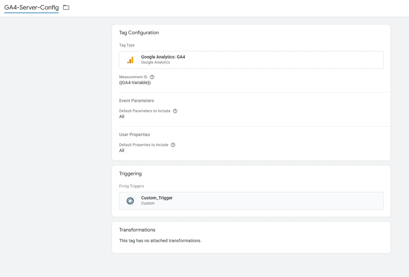 GA4-Tag im Server-Container mit Measurement ID und Custom-Trigger