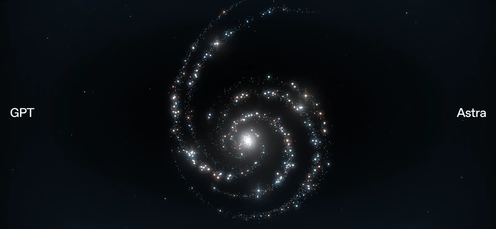 GPT-6 Astra von OpenAI: Spiralgalaxie als Key Visual der Ankündigung, links der Schriftzug GPT, rechts Astra